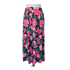 Vintage Bright Pink Floral Pattern Midi Skirt - Women's Size 12